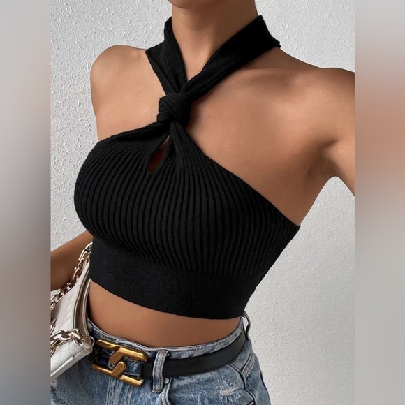 Shein Curve Cutout Cropped Knit Top - Picture 1 of 9